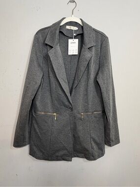 NWT Genhoo gray single button stretch blazer size large